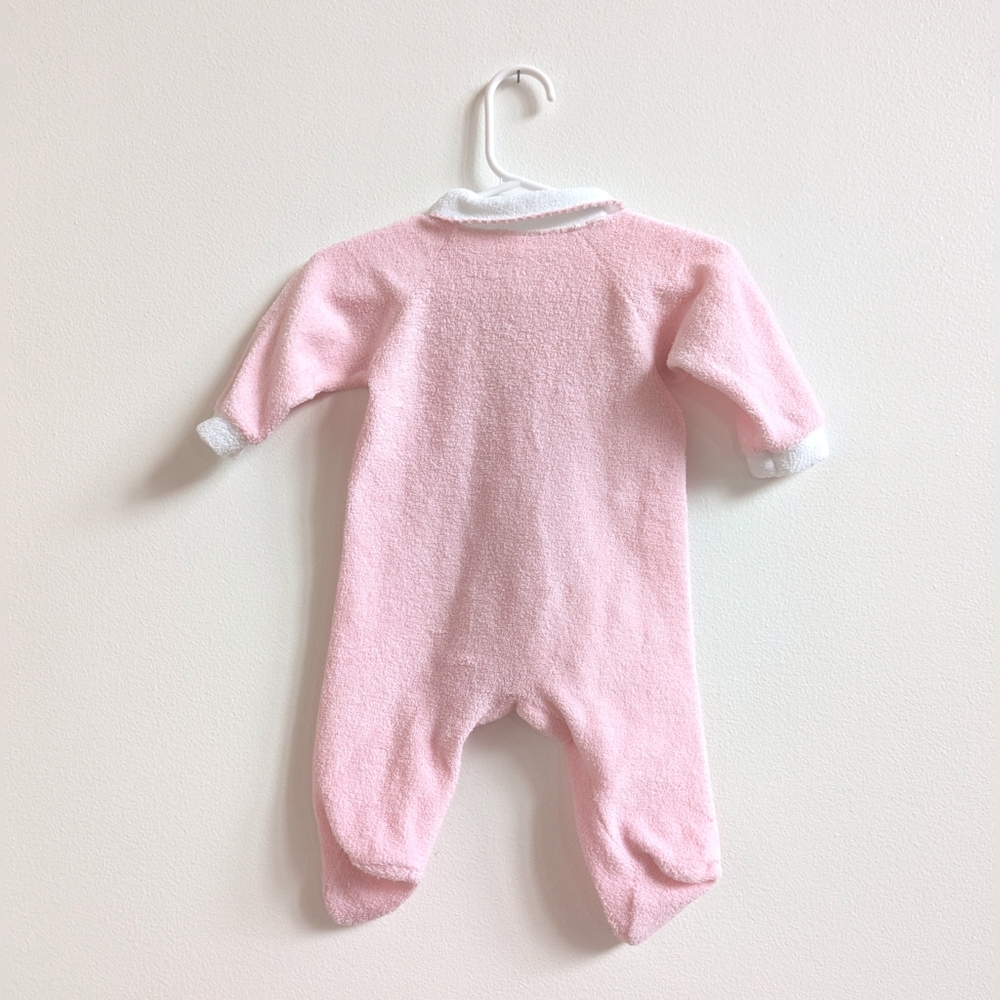 Vtg Terry Cloth Sleeper 0-3m Pink Balloons Collared 90s - Picture 3 of 4